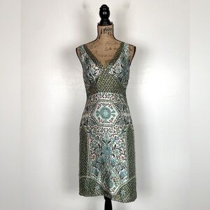 Vision Apparel Silk Satin Floral Midi Dress Size 6 V-Neck Sleeveless Feminine